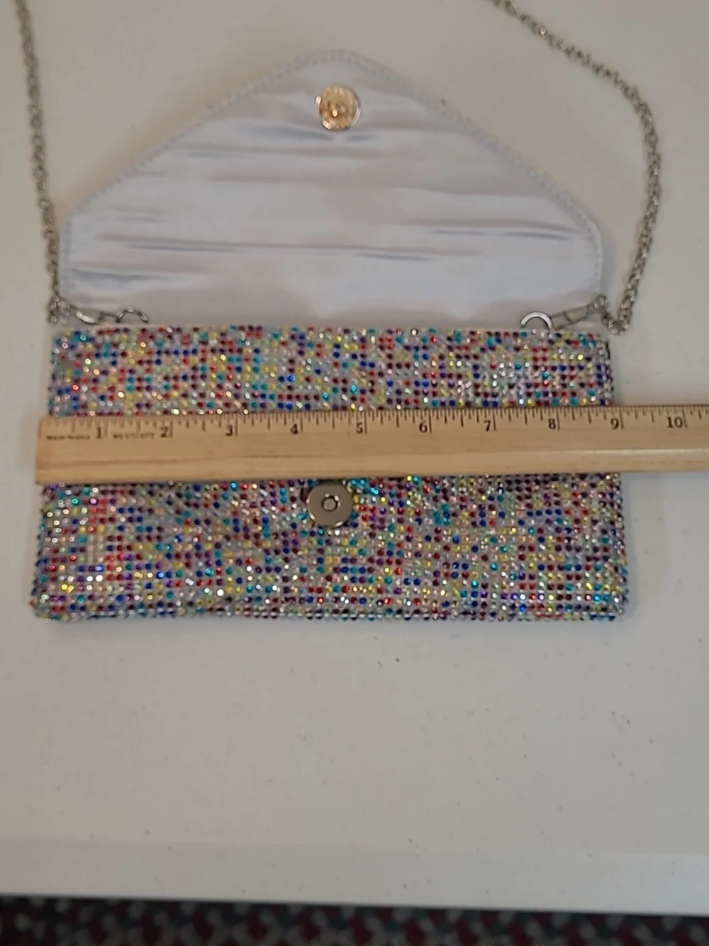 Jessica McClintock Crystal Multicolor Envelope Clutch Bag with Chain Strap